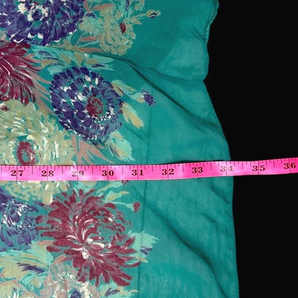 Vintage 70s Teal Floral Maxi Dress & Kimono Set ILGWU Made in USA Size 10